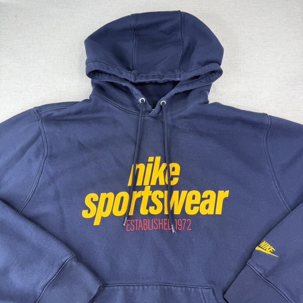 Nike Sportswear Hoodie Swoosh Pullover Sweatshirt Navy Blue Mens Size L HJ2159